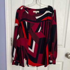 Loft Slit Sleeved Color Block (Navy, Berry, Red, White) Shjer Blouse, Size Large